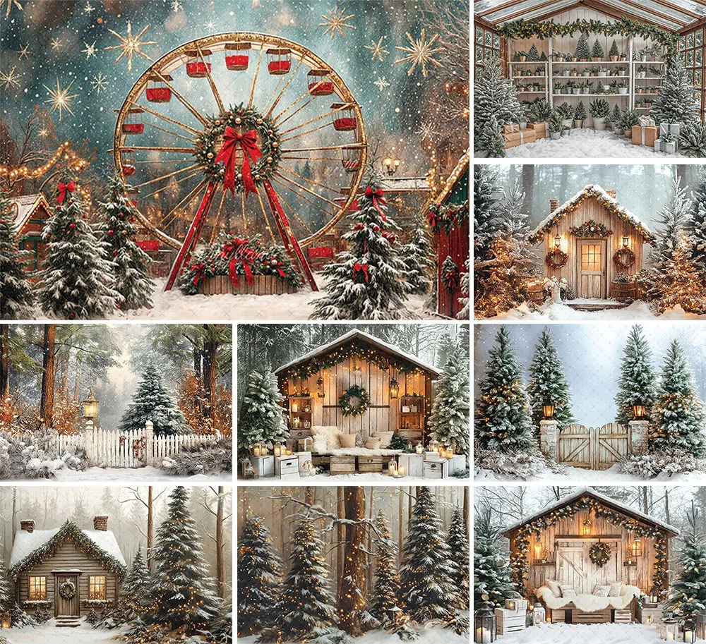 Mehomond Fotografie Hintergrund Winter Weihnachten Waldhaus schnee bedeckten Wunderland Kinder Familie Porträt Dekor Hintergrund Fotostudio