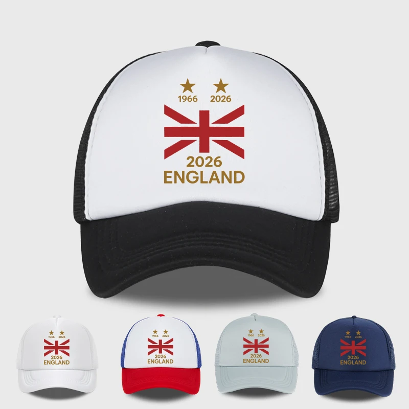

England 2026 Football Flag Print Mesh Trucker Hat Adjustable Breathable Baseball Cap for Sports Fans Casual Outdoor Activities