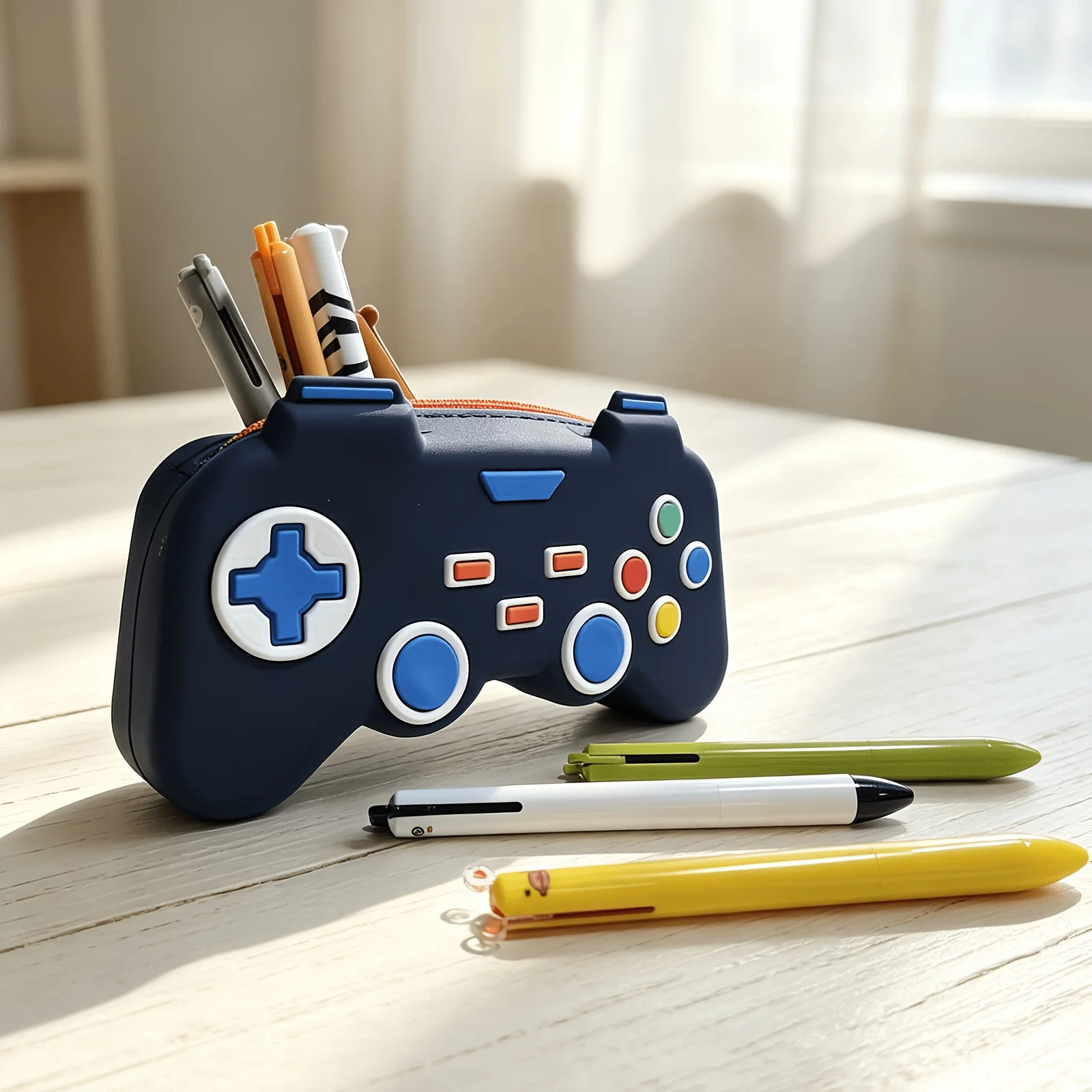 Game Controller Shaped Silicone Pencil Case, Large Capacity Zipper Stationery Storage Bag for Study Room Supplies