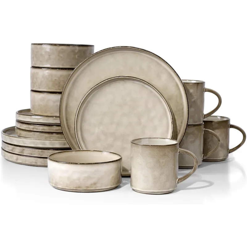 Dinnerware Sets, 16-Piece Stoneware Plates and Bowls Set, Dish Set for 4, Elegant Ceramic Dishware for Home Restaurant,