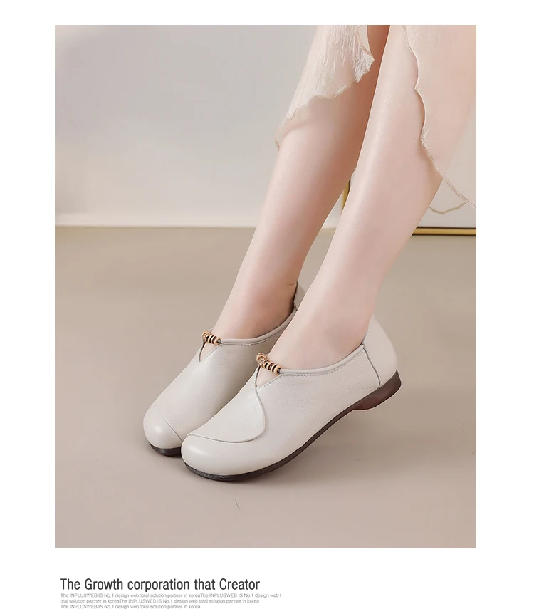 Ethnische V-Ausschnitt Perlenbesetzte Ballerinas Damen Schlichte Vintage Echtleder Mokassins Slip-On Loafer Elegante Alltagsschuhe für Mütter – Detail 4