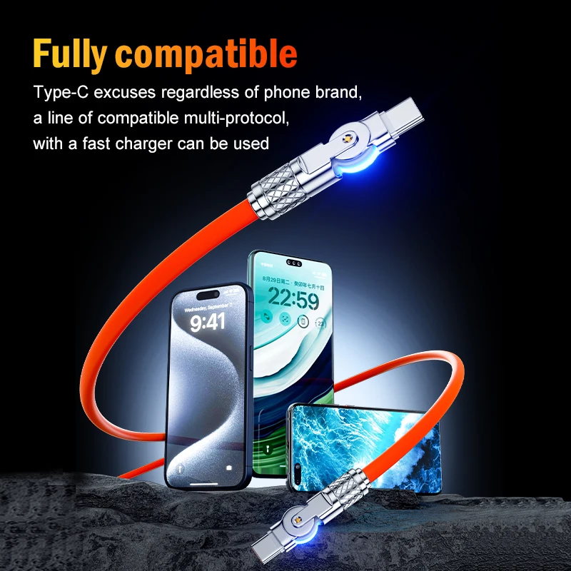 60W Type C Data Cable Zinc Alloy Fast Charging Cable for Xiaomi Dual-Head 180° Degree Elbow Cable Silicone Data Phone Accessorie