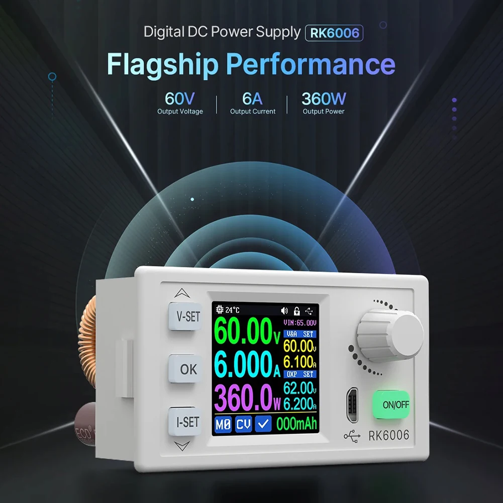 DC-DC Conversor de módulo abaixador, estabilizador de tensão, ajustável, display de 4 dígitos, 60V, 6A, USB, banco de comunicação, RK6006, RK6006-BT