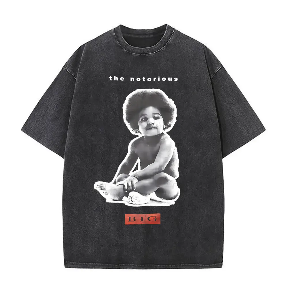 Hot Sale Washed Vintage The Notorious Big T-shirt Hip Hop Rapper Biggie Smalls Print Tshirt Men Women Fashion Oversized T Shirts