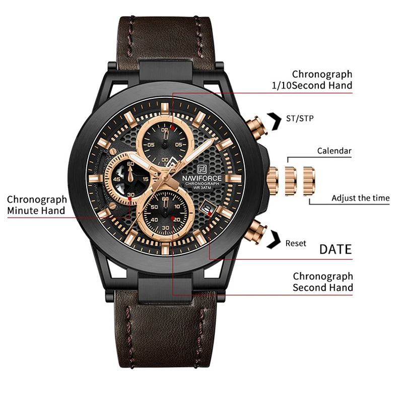 NAVIFORCE Top Business Watches For Man Waterproof Sports Luminous Male Calendar Chronograph Quartz Wristwatch Reloj Hombre 2025