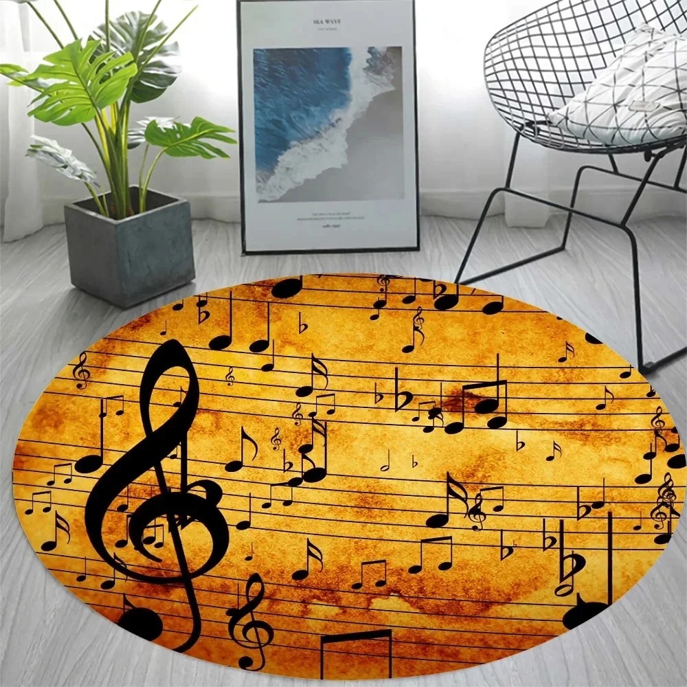 Retro Music Symbols Round Carpet Vintage Sheet Music Book Pages Floor Mat Circle Rug Home Bedroom Living Room Yoga Mat Anti-Slip