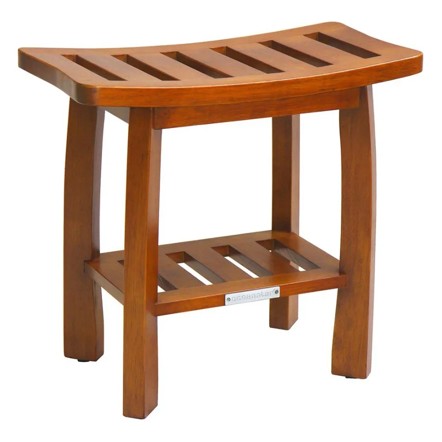 

Oceanstar Solid Wood Spa Shower Bench with Storage Shelf Teak Color Finish