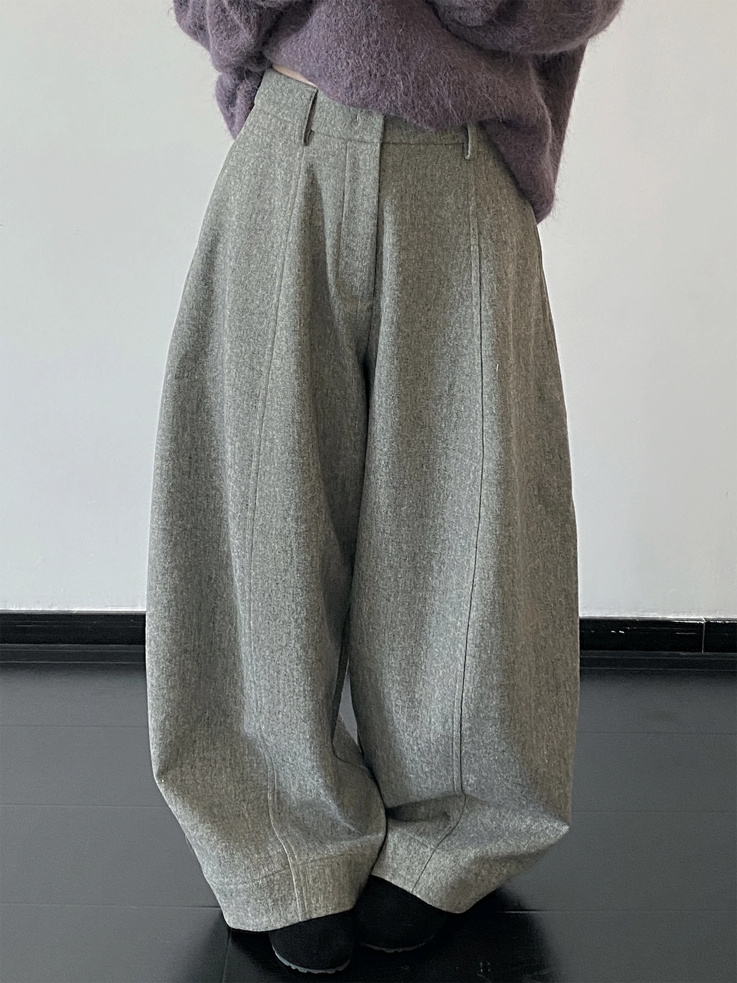 

Шерстяные вязаные повседневные брюки SunYeo для женщин, широкие брюки свободного кроя, осенне-зимние, комфортные, однотонные, с завышенной талией