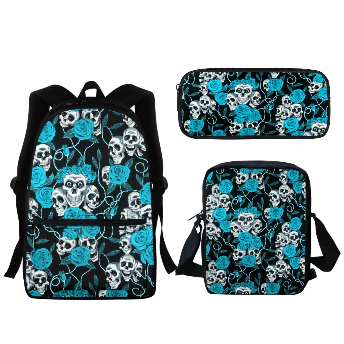 Mochila escolar con diseño de calavera y Rosa de terror para estudiantes, gran capacidad, con cremallera, para jardín de infantes, para niñas y niños