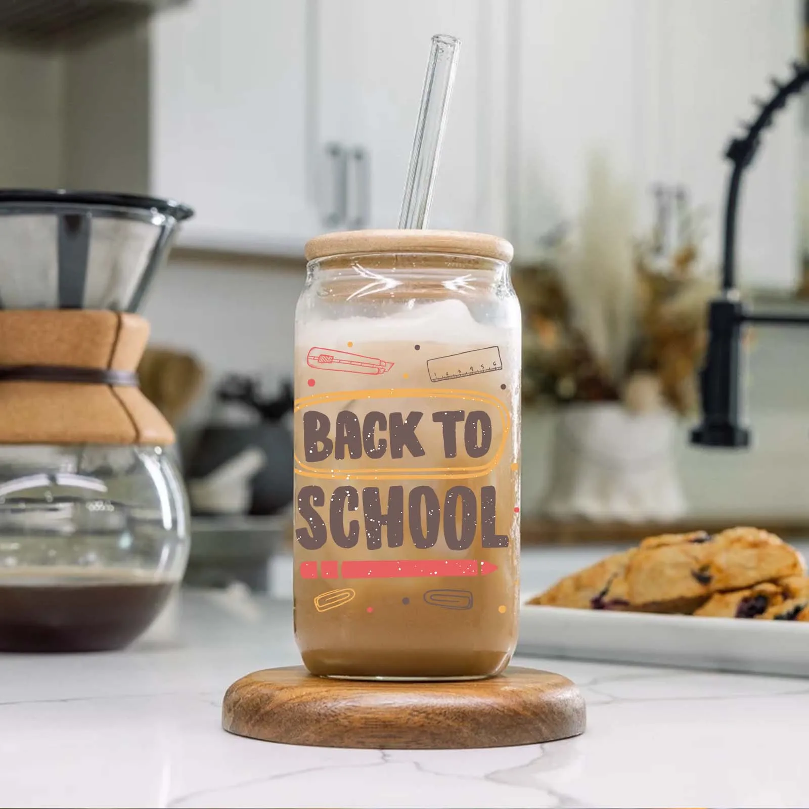 Back To School Gifts 3d Pattern 16oz Glass Tumbler Mug Sublimation Glass Can With Lid&Straw Coffee Glass Mug Holiday Glass Can