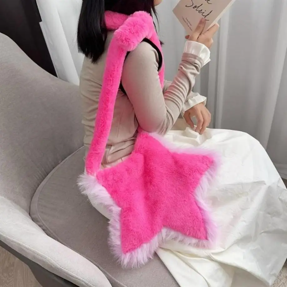 1 Pcs Tas Plush Baru Bentuk Bintang Lima Tas Plush Musim Gugur Dan Musim Dingin Gaya Manis Keren Gadis Niche Tas Selempang Kasual
