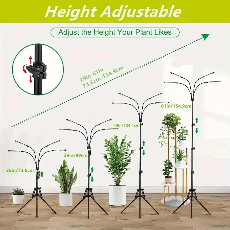 Grow Lights for Indoor Plants,Full Spectrum LED Grow Light Floor Lamp with Stand Adjustable Height and Angle,with 4/8/12H Timer