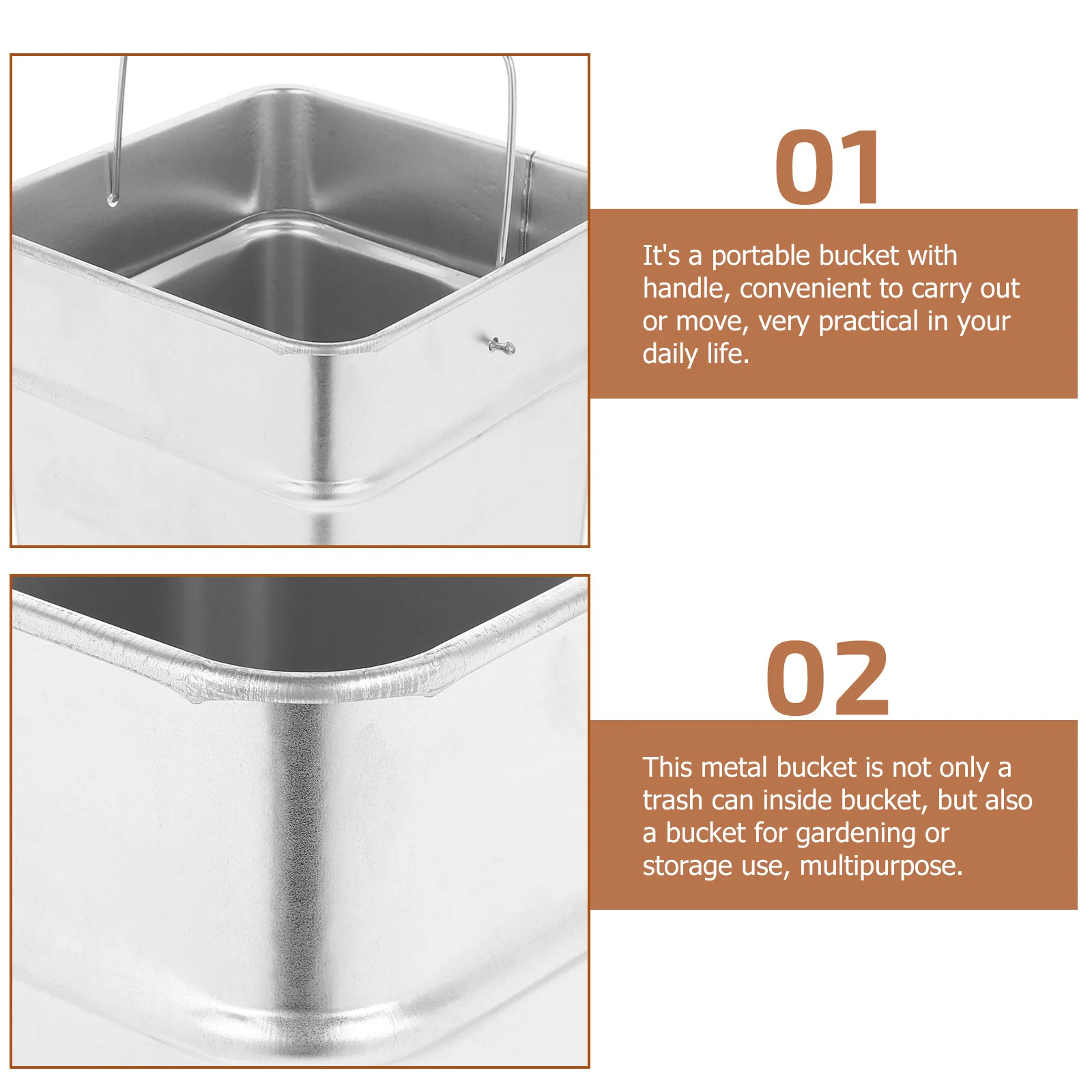 

Metal Garbage Can Stainless Steel Bucket Portable Handle Outdoor Trash Can Multipurpose Large Capacity Storage