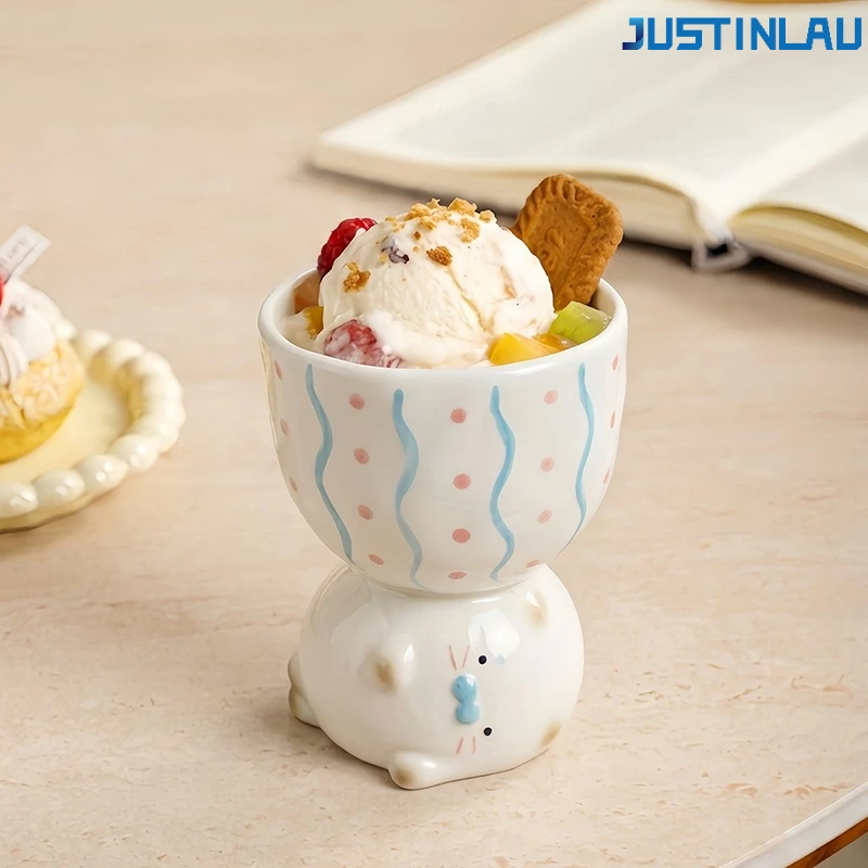 JUSTINLAU 300ml Ceramic Mug Cute Seal Shaped High-legged Cup Mug Coffee Tea Cup Ice Cream Bowl Home Office Decor for Home