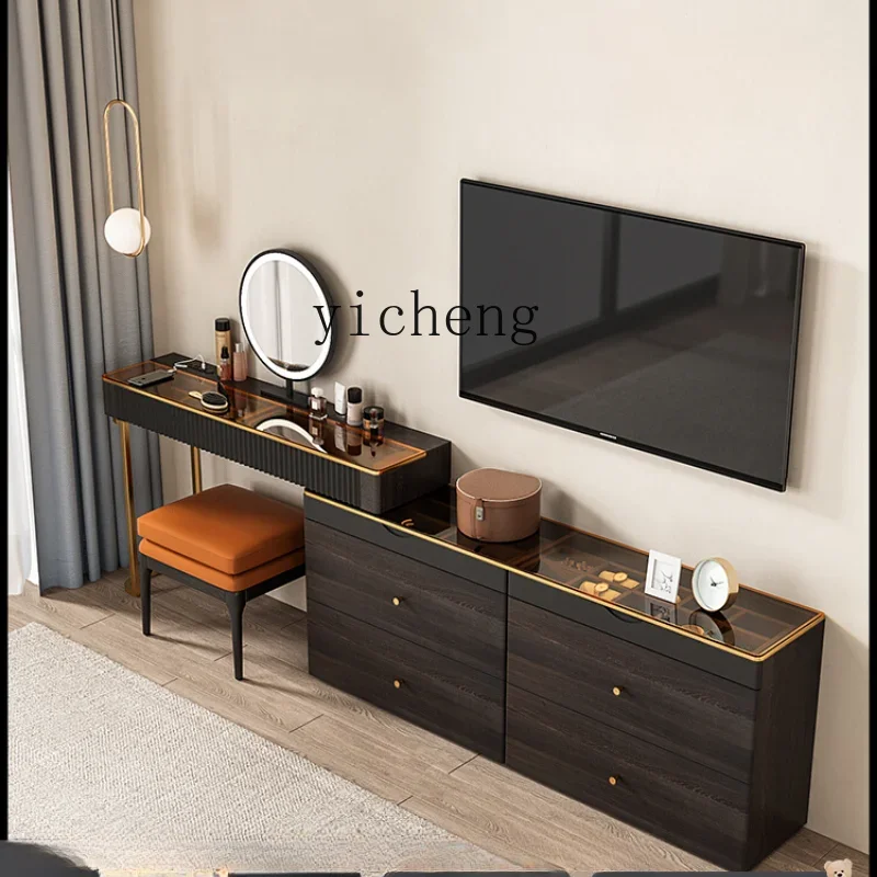 

ZF Light Luxury Dresser Desk Locker of Bed End Modern Simple Retractable TV Cabinet