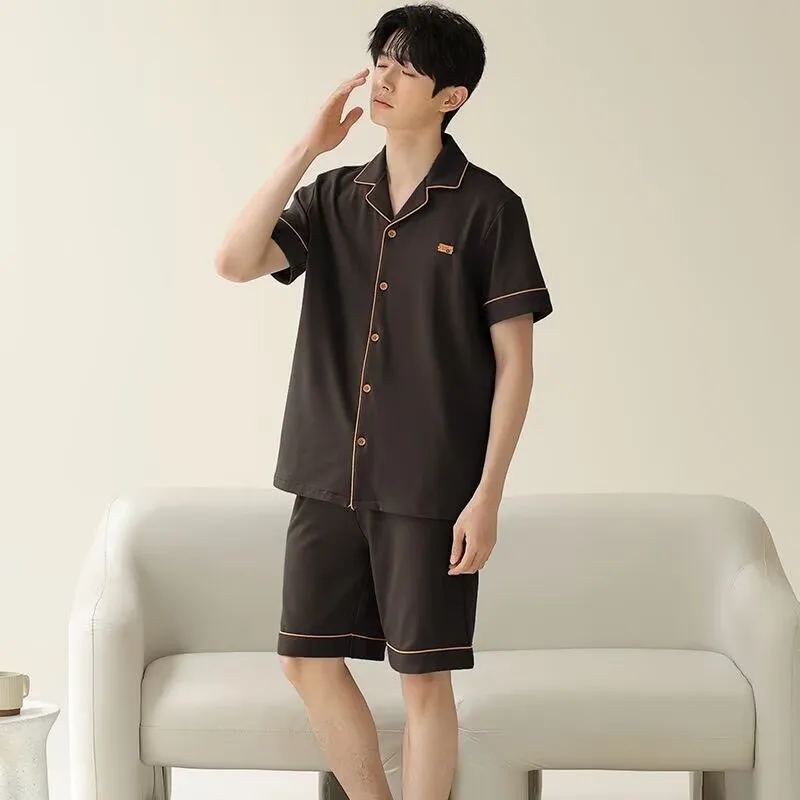 

2026 New Men Pajamas Set Short Sleeve Shorts Thin Cool Breathable Soft Loose Sleepwear Loungewear Home Wear
