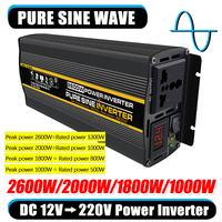 1000/1800/2000/2600W Intelligent Digital Display Pure Sine Wave Inverter 12V TO 220V Voltage Converter Car Solar Inverters