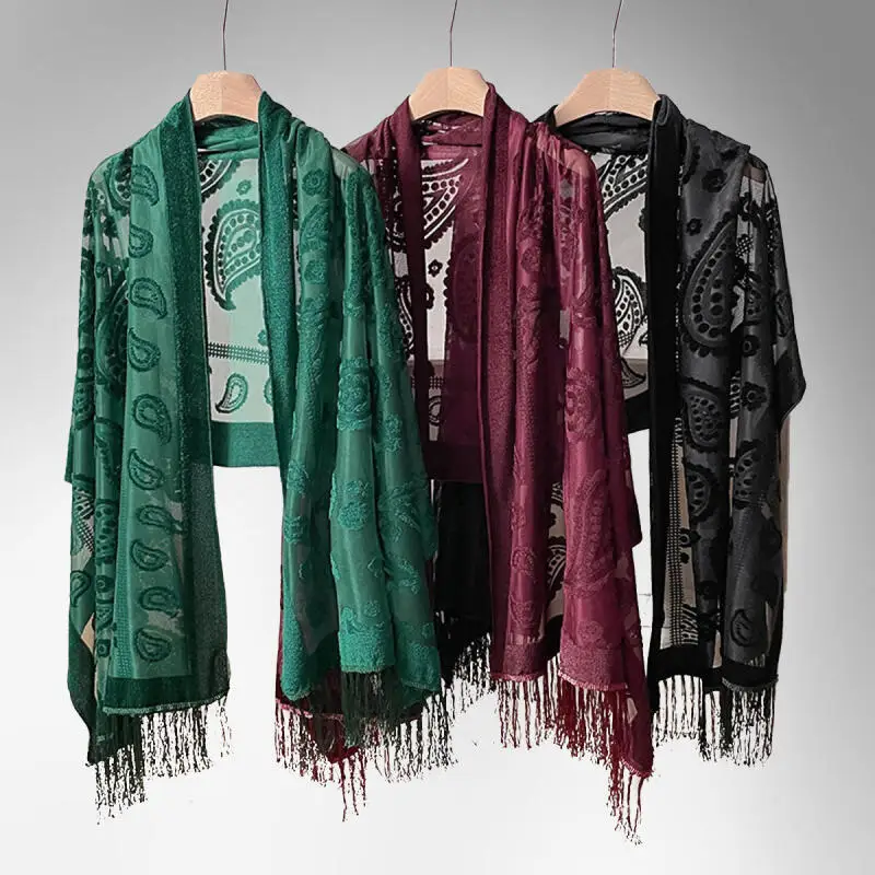 2025 New Fashion Women Cut Flowers Hollow Lace Gradient Flower Silk Scarf Spring Shawls and Wraps Towel Femme Beach Sjaals