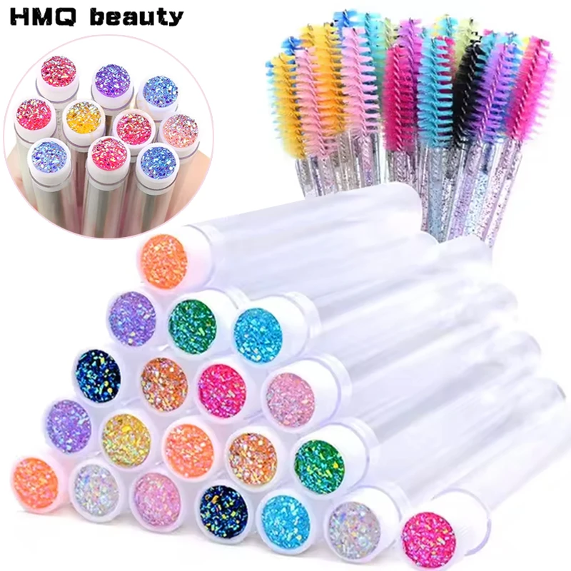 100PCS Eyelash Brushes Tubes With Lash Mascara Wands Resin Drill Replaceable Dust-proof Storage Container Tubes Makeup Tools