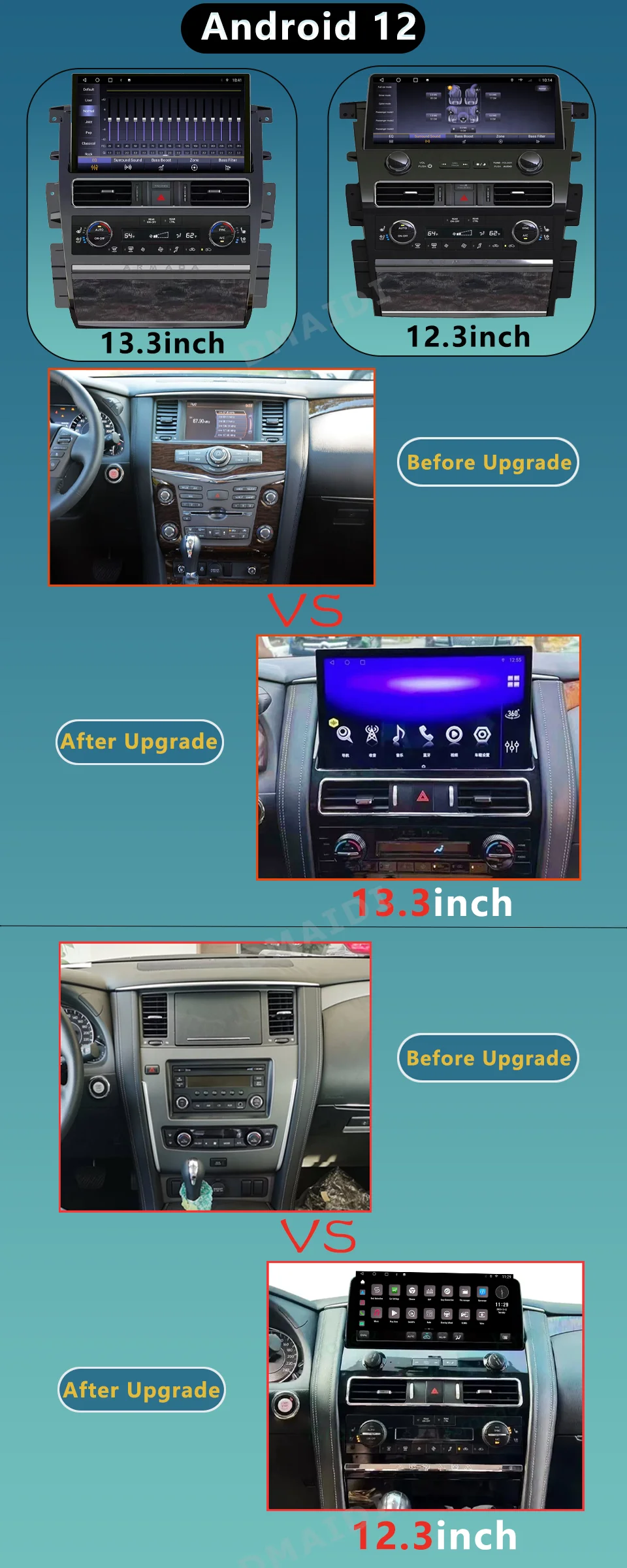 Pemutar Multimedia Android 12 Radio mobil untuk Nissan Patrol Armada Y62 2010 - 2022 tombol kontrol pusat perlengkapan Interior GPS Carplay