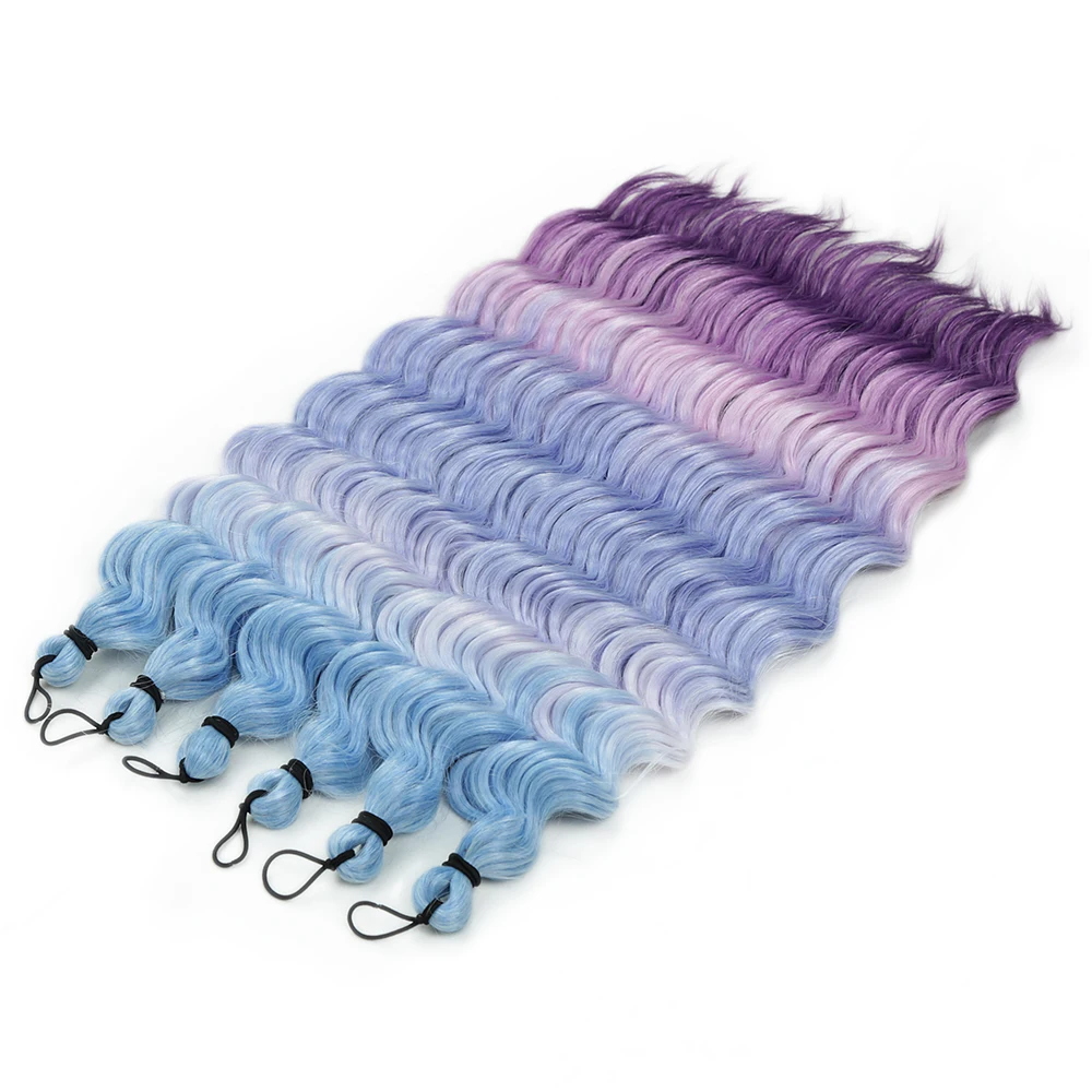 6Pcs 18 Inch Deep Wave Afro Curl Synthetic Crochet Hair Synthetic Braid Hair Ombre Rainbow color Braiding Hair Extensions