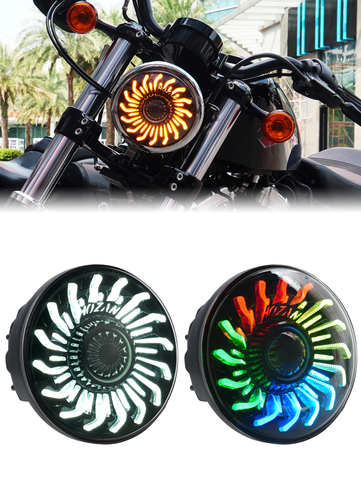 

5.75 Motorcycle Headlight Demon Eye White/Amber DRL RGB DRL Compatible with 883 48 72 XG500 XG750 Wide Glide Indian Scout