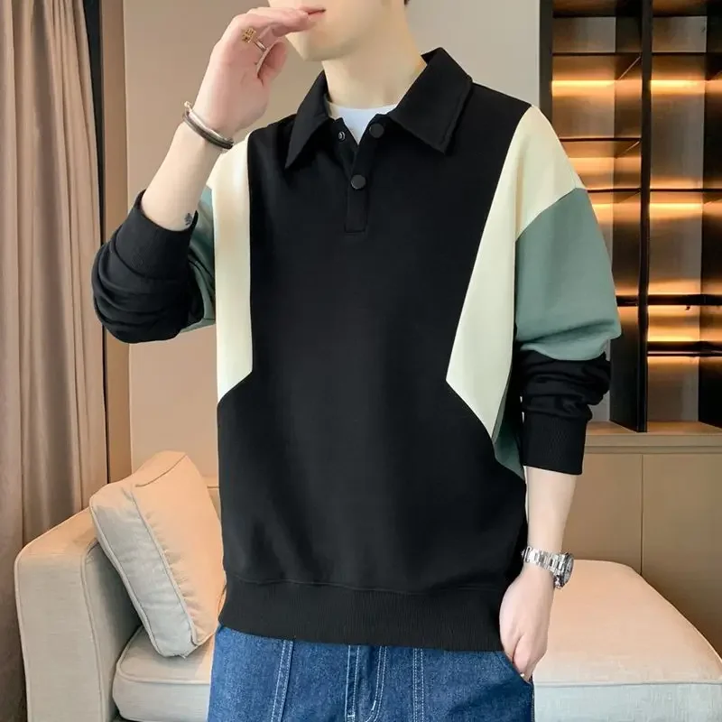 Winter Pullover Oversize Mens Polo Shirts Big Size Business Formal Korean Autumn Male Sweatshirts With Collar Elasticity Emo Y2k