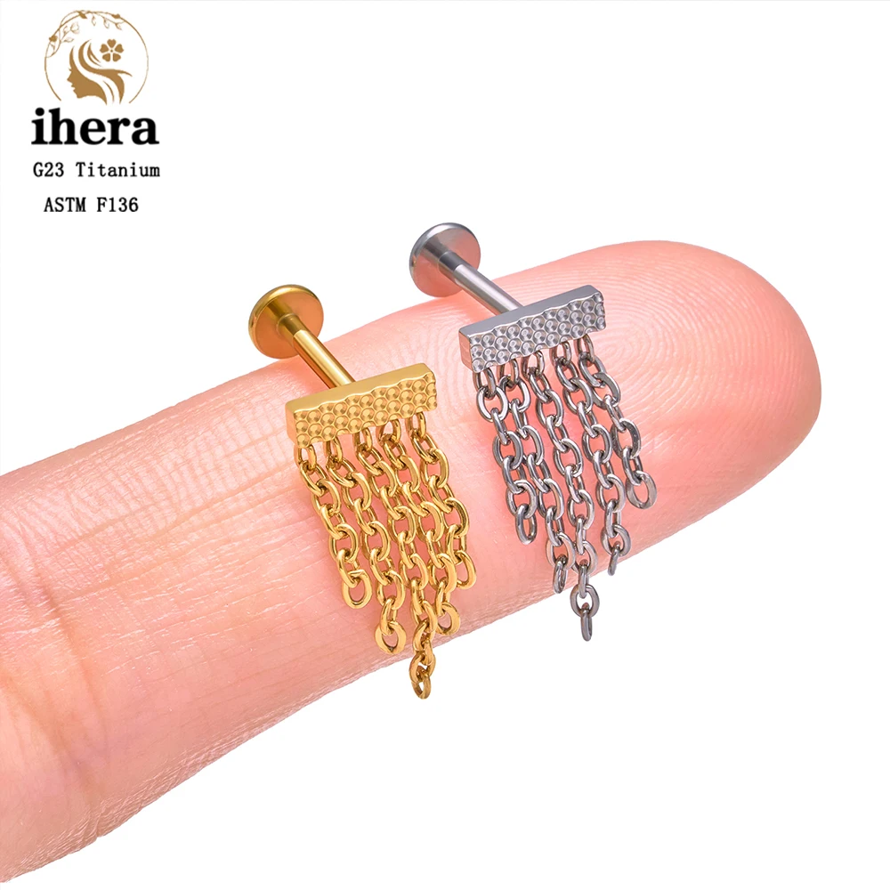 ASTM F136 Titanium Ear Cartilage Earrings Internal Thread 16G Hidden Helix Stud CZ Drape Chain Flat Back Tragus Piercing Jewelry
