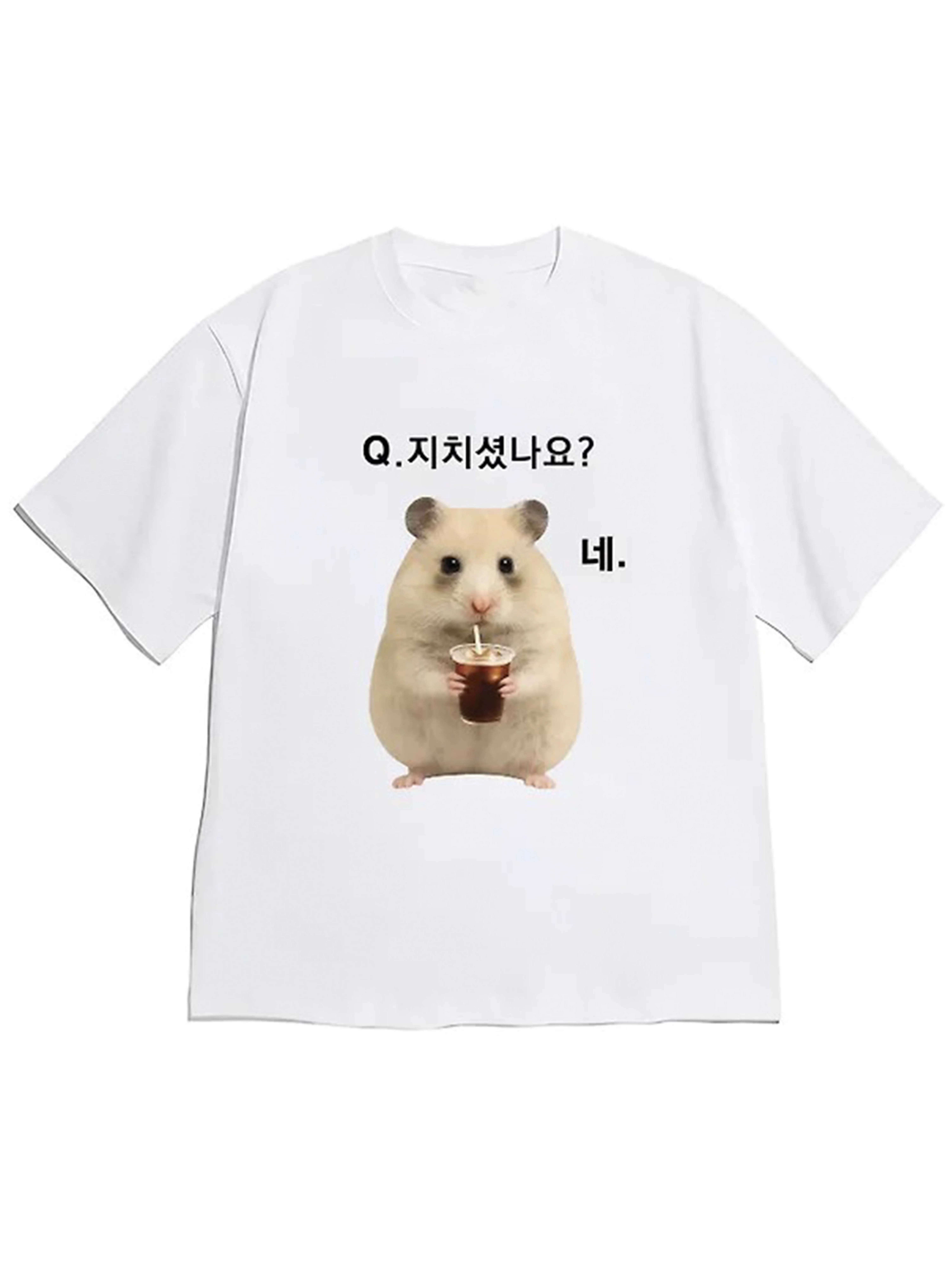 Korean Drama T-Shirt Q. Did You Feel It Too Cute hamster graphic Casual Top for Spring Summer Outfits Korean drama fans Apparel
