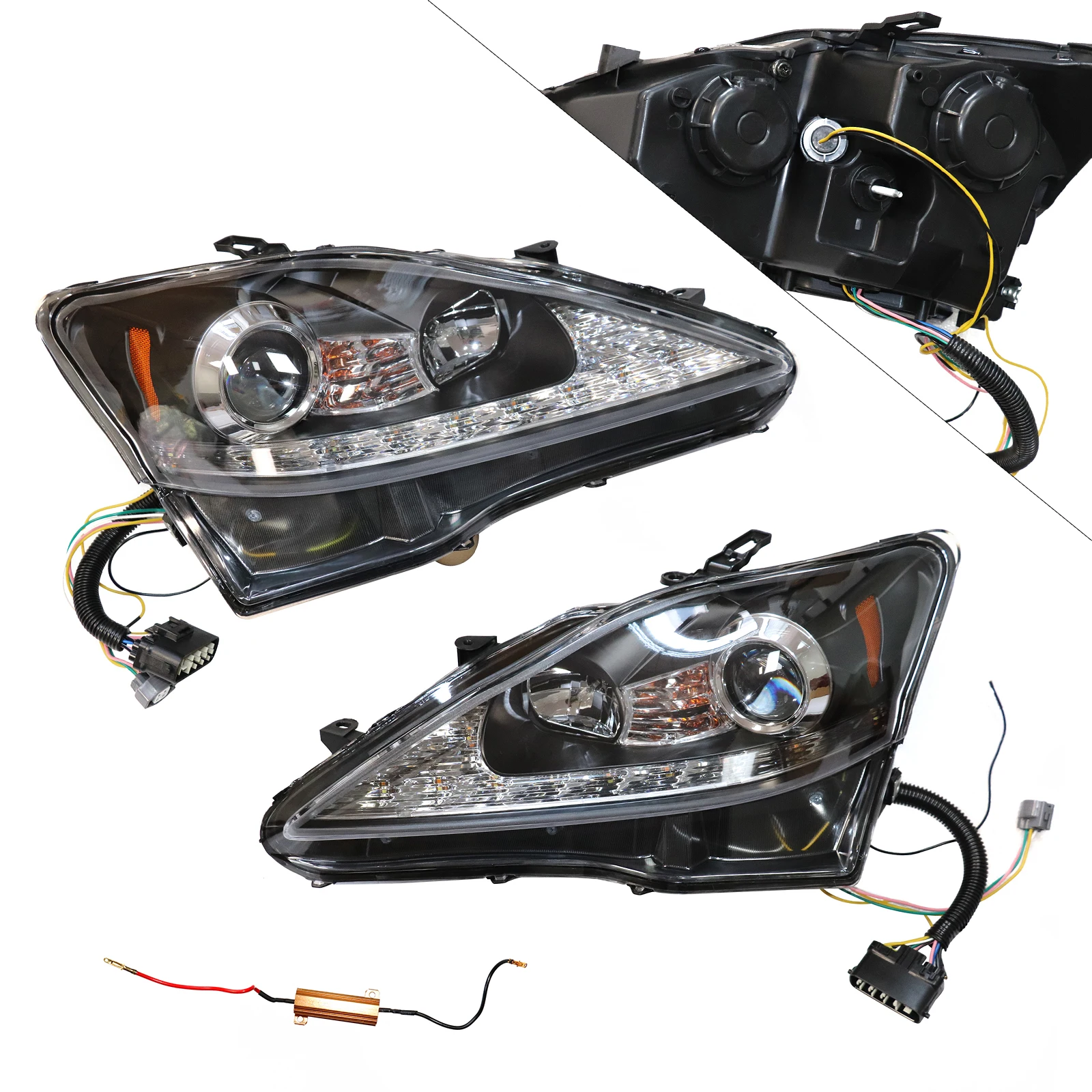 1 Pair Projector Car Headlight LED DRL Projector Headlamps Set for 2006-2012 Lexus IS250 IS350 Headlights Assembly Fit