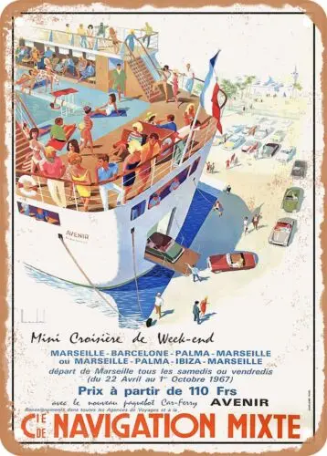 METAL SIGN - 1967 Car Boat European Cruise Mixed Navigation Vintage Ad