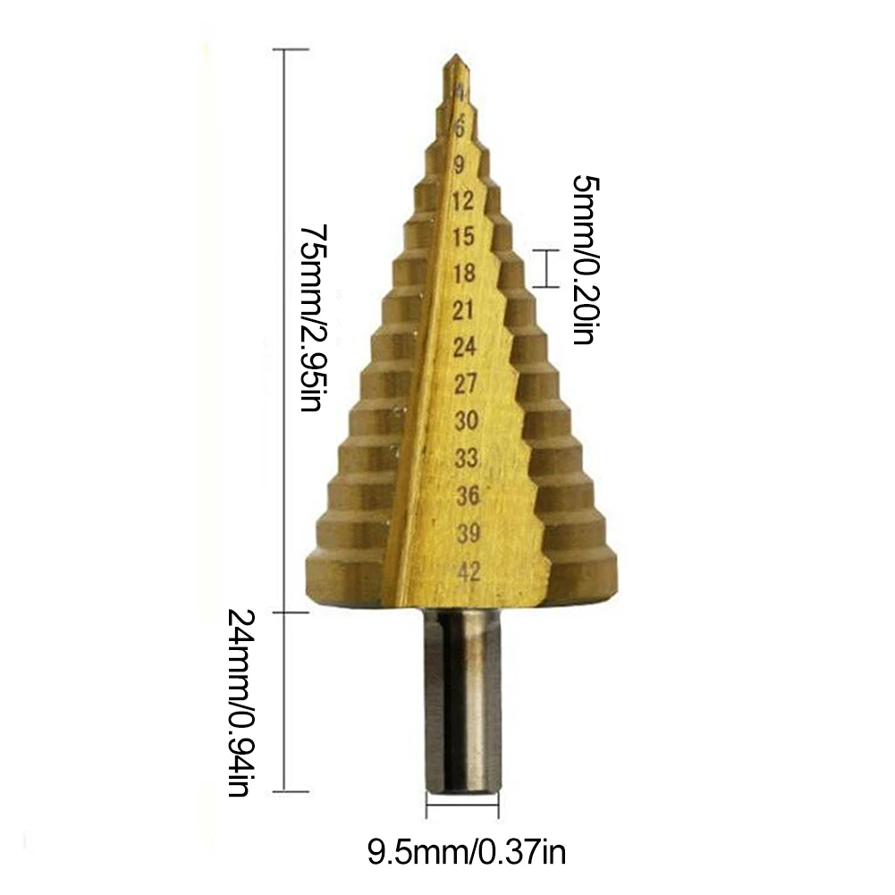 1 szt. 4-42 Mm pokryte tytanem wiertło stopniowe HSS Metal stal szybkotnąca do wycinania otworów wiertło narzędzie do wiercenia stożkowe