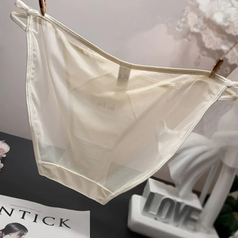 Female Pure Cotton Crotch Sweet Briefs New Satin Silky Sexy Thin Lace Underwear Women's Transparent Letter Low Waist Panties