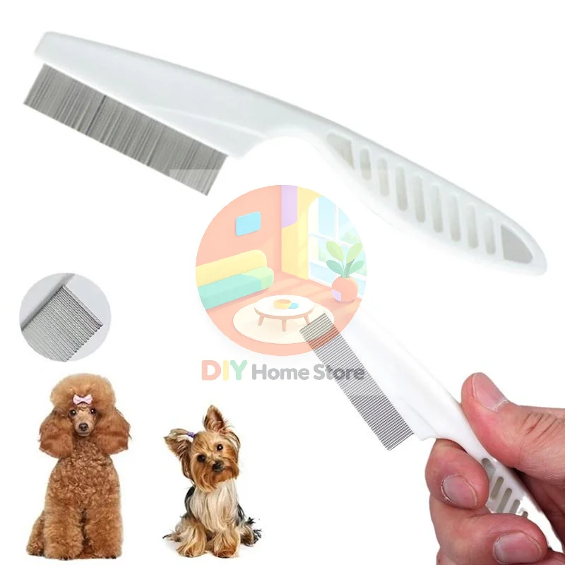 Pet Flea Comb Stainless Steel Fine Tooth Grooming Comb for Dogs Cats Easy Grip Handle Efficient Lice Debris Dander Removal