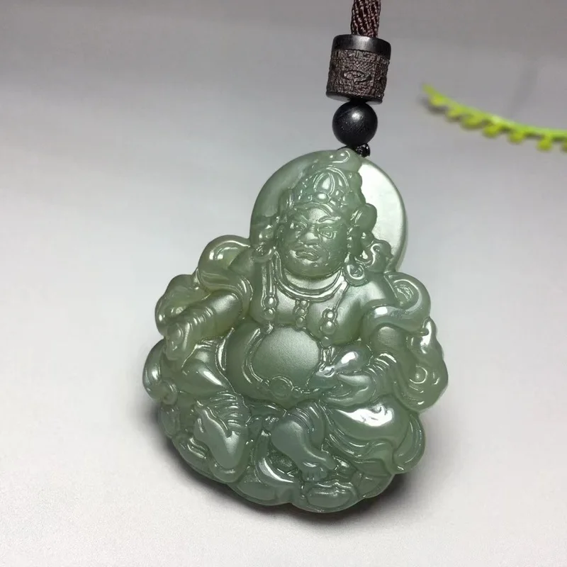 Hetian , Green-White Jade, Qinghai Material, Yellow Wealth God Pendant, Unisex, Delicate And Translucent