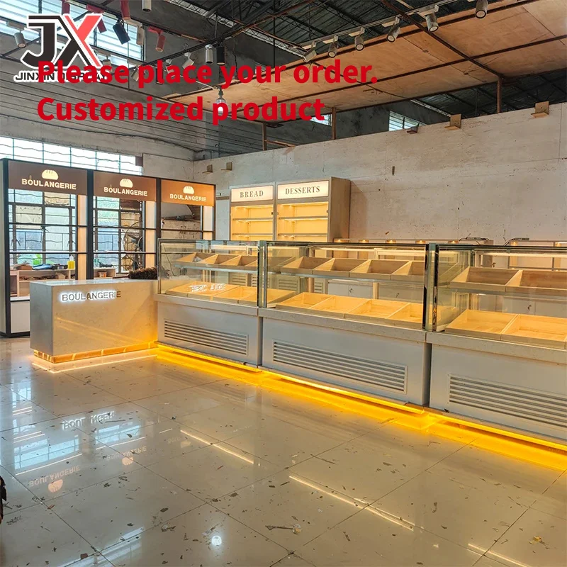 custom.Custom Design Modern Marble Counter LED Bread Rack Glass Showcase Ventilated Cabinet Bakery Shop Complete Commercial Furn