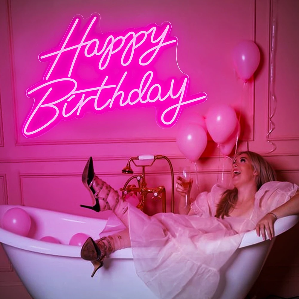 Happy Birthday Neon Sign Handmade Birthday Party Decor LED Neon Lights Personalized Neon Art Home Room Decoration Sign