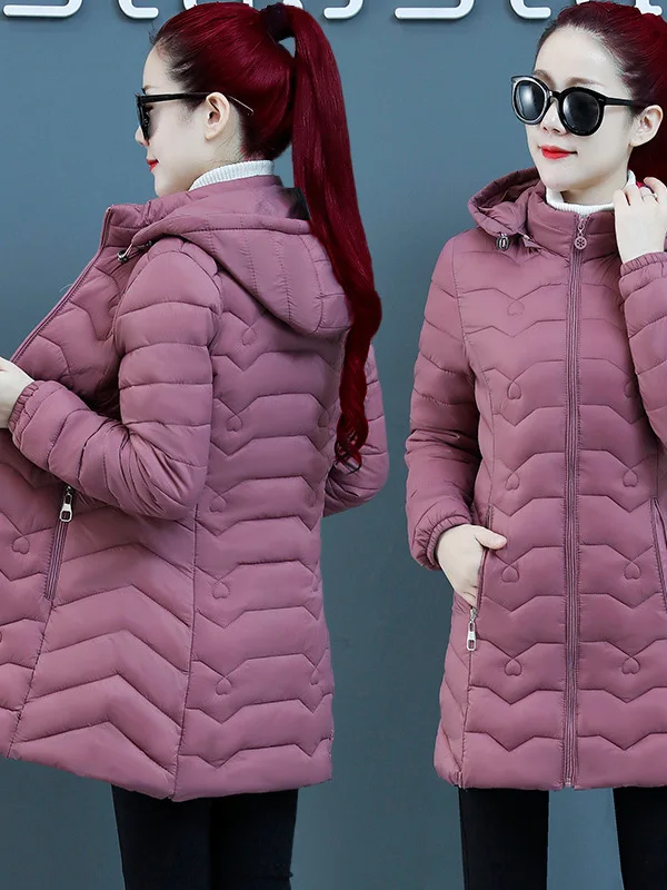 Faionable Slim Fit Lightweight down Cotton Jaet Women's Mid-Length Cute Padded Coat Autumn Winter Commute Sle Korean Ve...