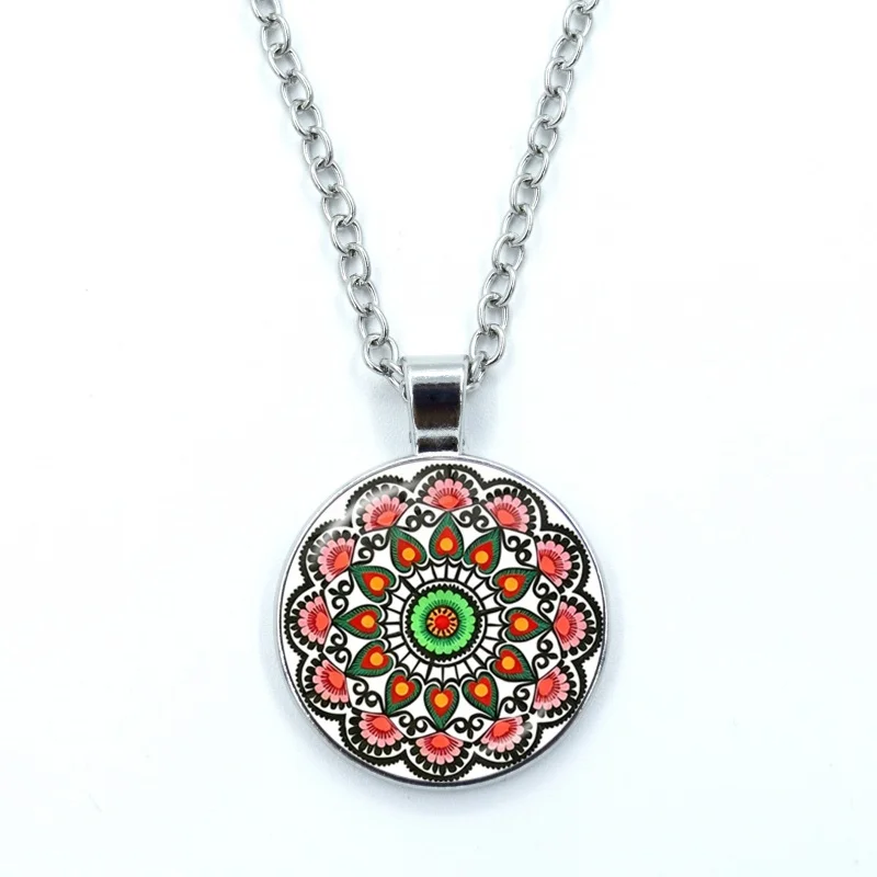 Polish Folk Flowers Art Necklace Glass Cabochon Photo Pendant Necklace For Men's And Women's Necklaces Jewelry Gift