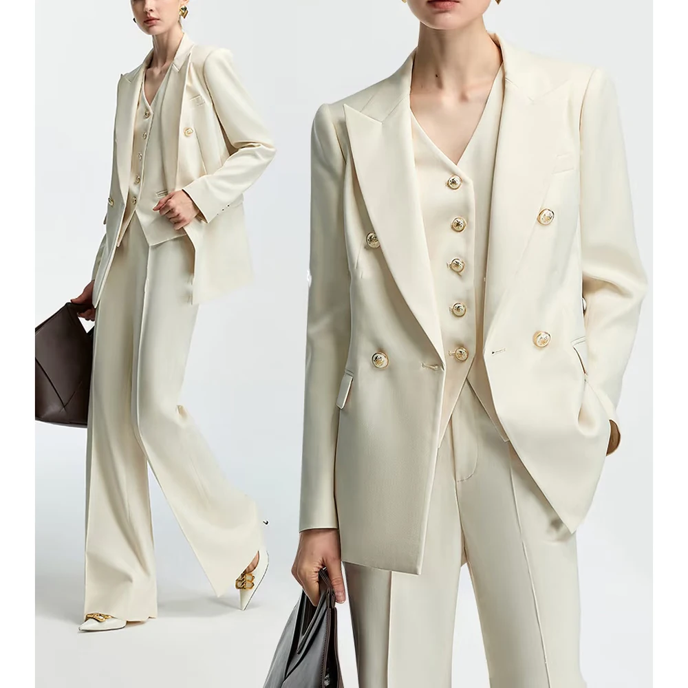 

Classic Women 3 Pieces Suit Set Double Breasted Peak Lapel (Jacket+Vest+Pant) Set Custom Suit Office Business Female Clothing