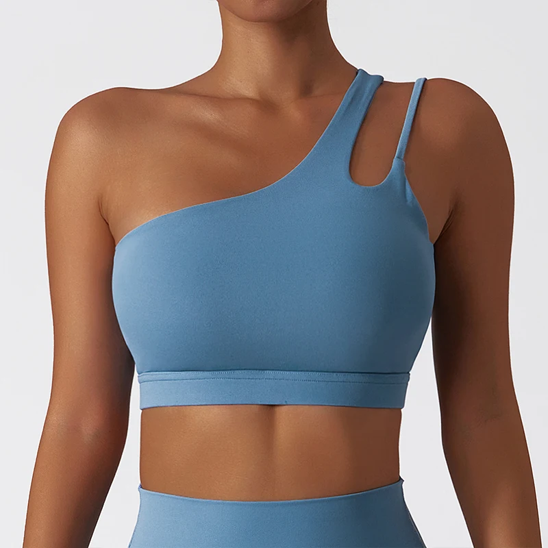 Sujetador de Yoga con correa única para mujer, ropa interior cómoda con almohadilla para el pecho, Top deportivo para correr, Top de gimnasio, ropa