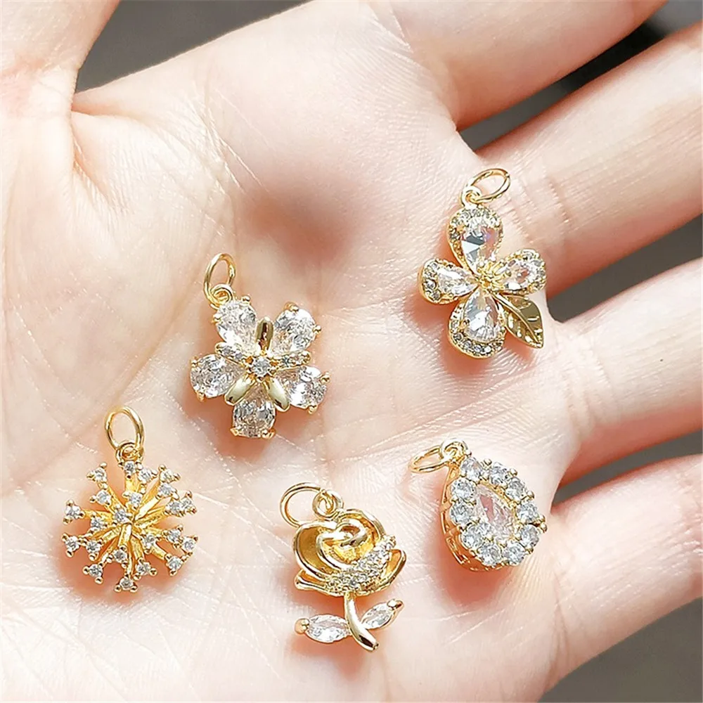 14K Gold-plated and Zirconium-inlaid Rose Rose Money Bag Pendant Diy Bracelet Necklace Handmade Jewelry Accessory view 2