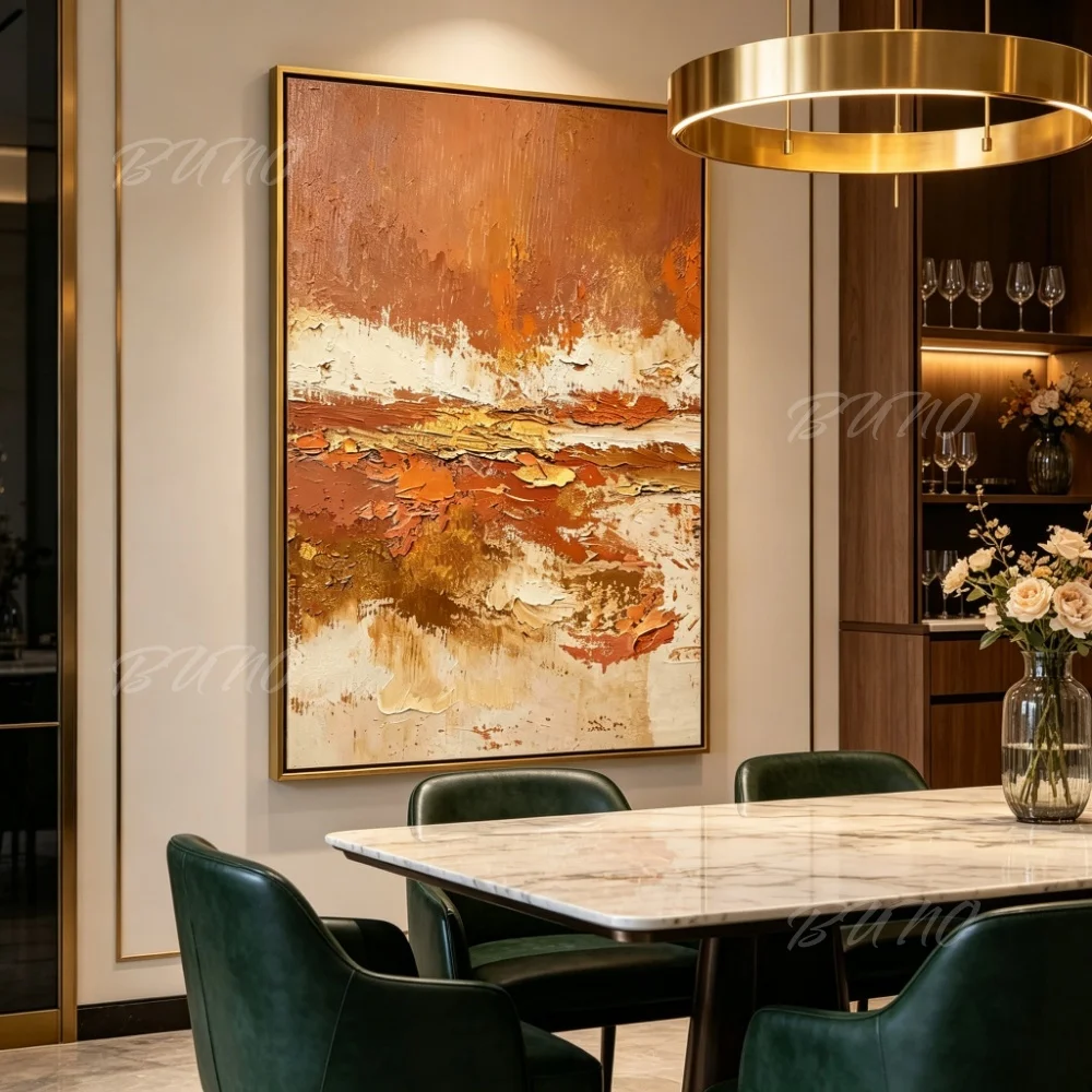 100% Hand-painted Abstract Oil Painting Original Warm Earth Tone Impasto Canvas Wall Art for Home Living Room Bedroom Decor