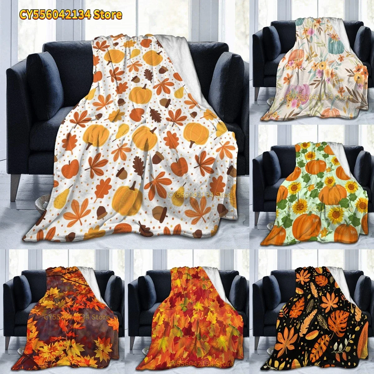 Fall Pumpkin Autumn Leaves Soft Throw Blanket Lightweight Flannel Fleece Blanket for Couch Bed Sofa