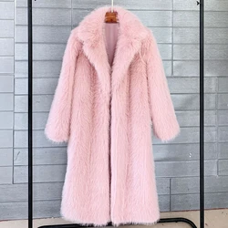 Lisa Colly Winter Faux Fur Fluffy Coat for Women Solid Lapel Casual Long Jacket Outerwear