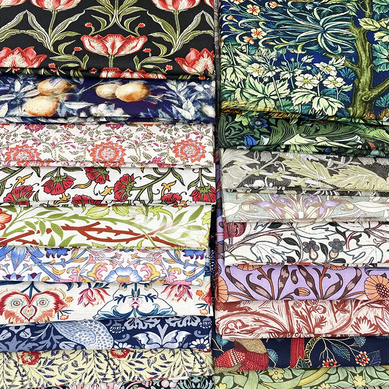 Fabric for Sewing William Morris Retro Style Pure Cotton Digital Printing DIY Handmade by Half Meter