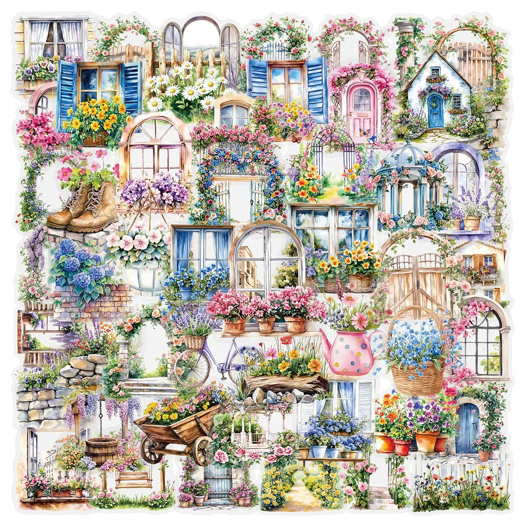 50PCS Transparent Garden Flower Wall Stickers Pack - DIY Decor for Phone Case, Scrapbook, Luggage & Cup（ Anime Worlds Store）
