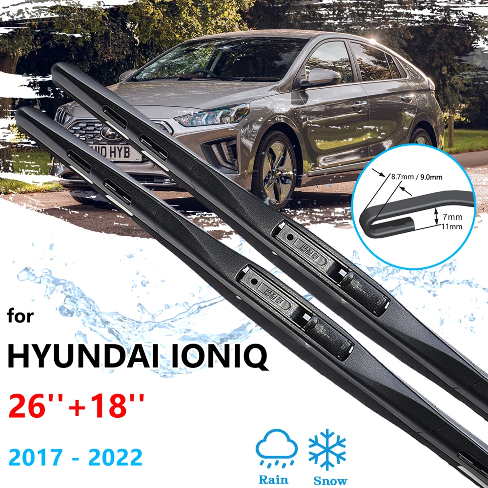 For Hyundai Ioniq 2017 2018 2019 2020 2021 2022 Auto Front Wiper Blades Washers Cutter Rubber Strip Refill Cleaning U J Hook Arm