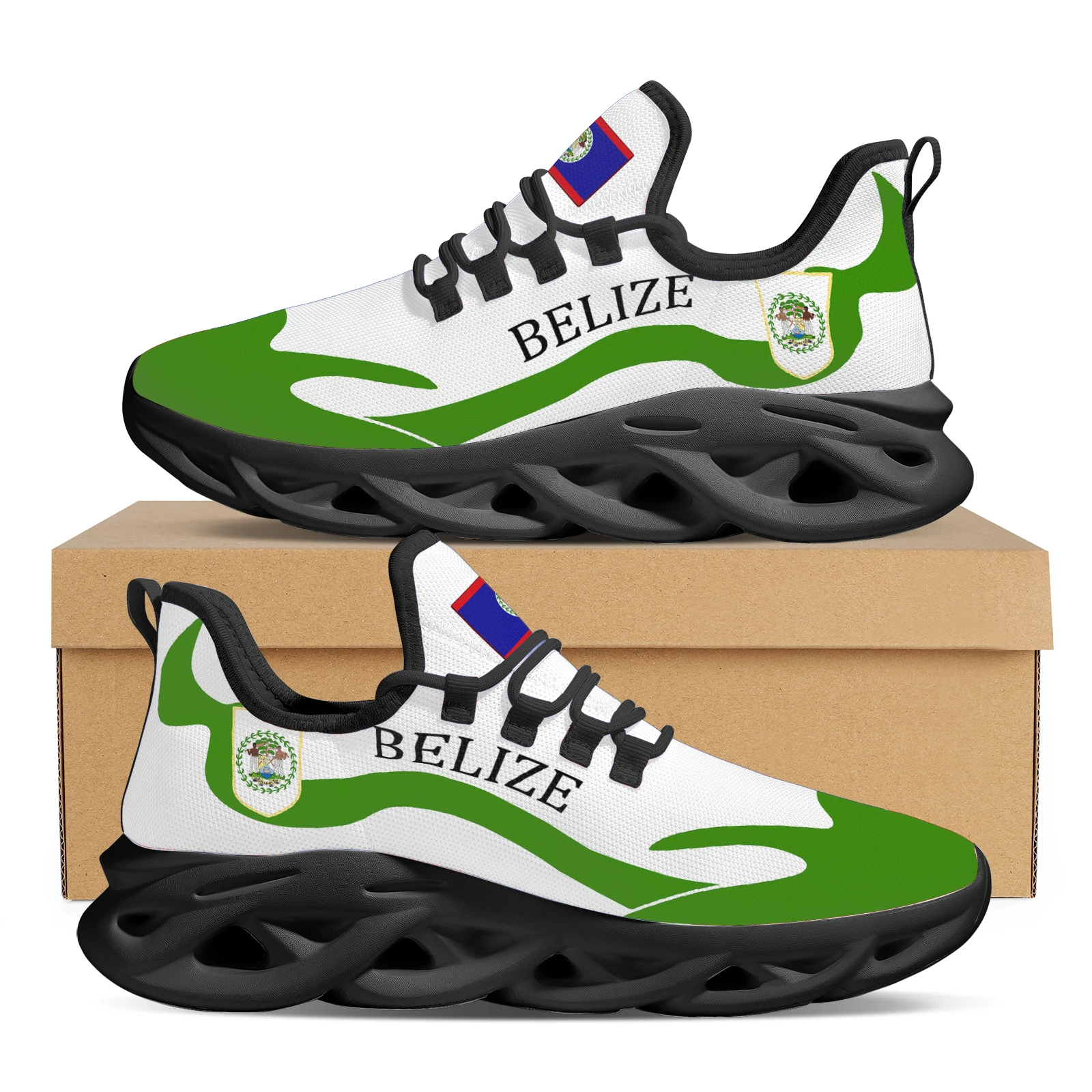 INSTANTARTS Belize Flag Design Lush Green Mahogany Tree National Emblem Print Lightweight Sneakers Platfrom Mesh Shoes Flats