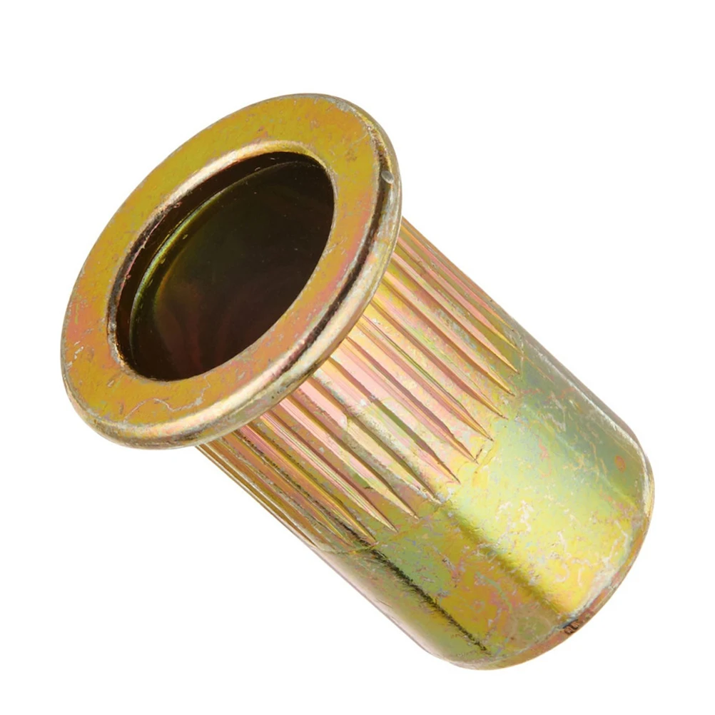 

100pcs Knurled Nuts Color-Zinc Vertical Grain Rivet Nuts Carbon Steel Nut Parts For Automobile Aviation Furniture
